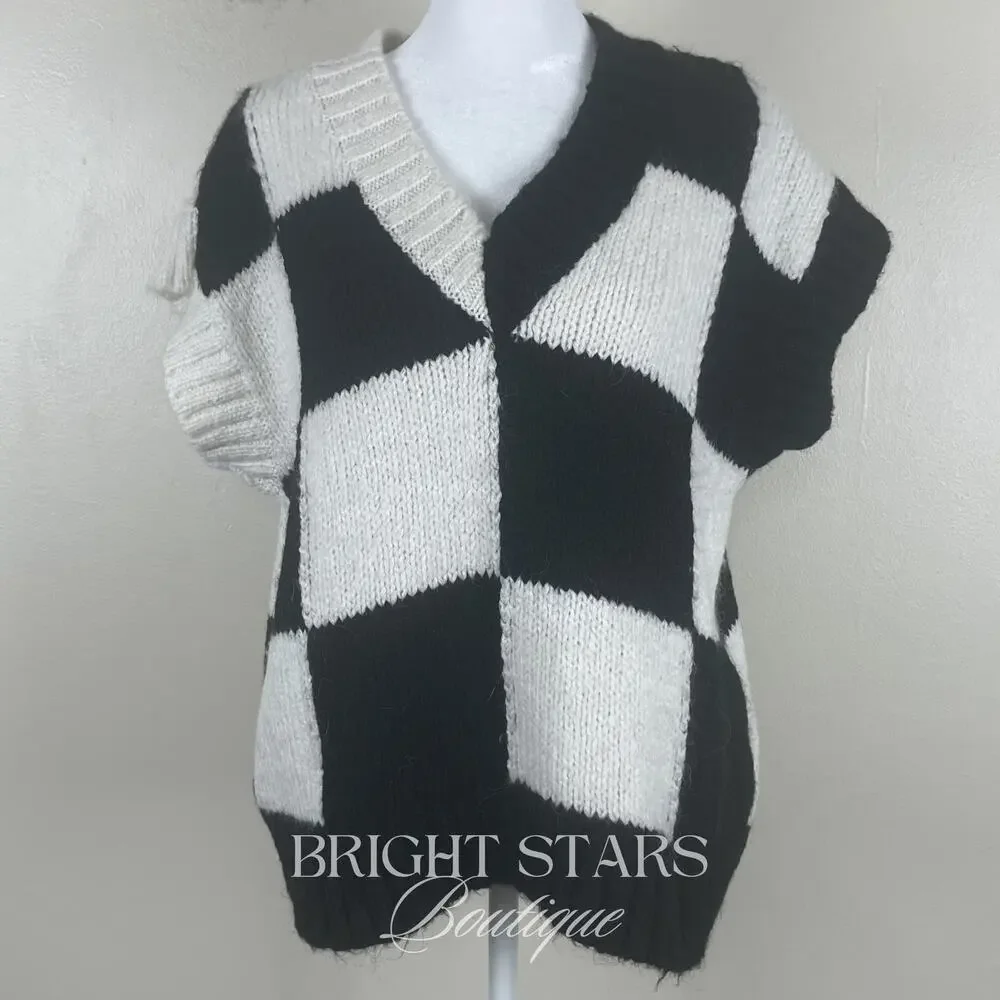 Rare Checkerboard Sweater Vest ASO Wednesday Addams Black White Cosplay